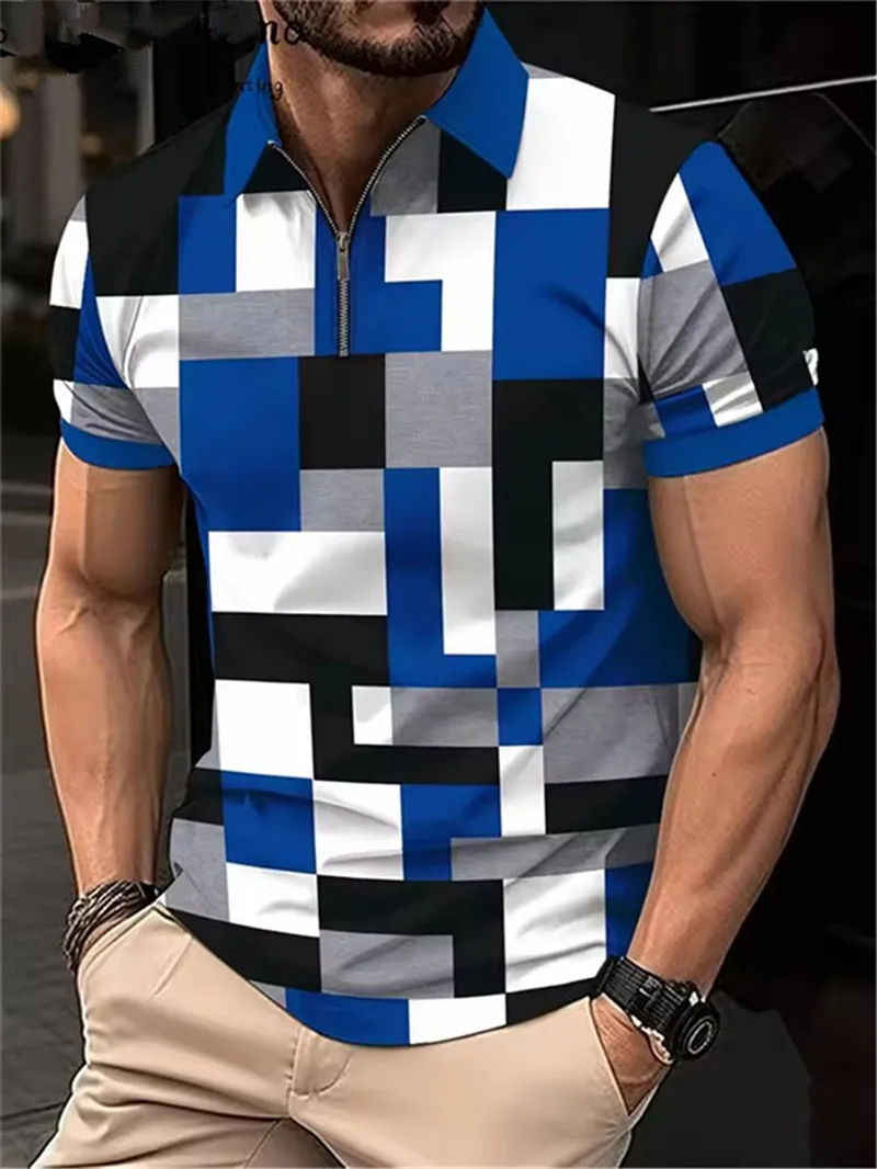 Fashion Plaid Graphic Men's Polos T-Shirts Summer Short Sleeve 3d Printed  Casual POLO T Shirt 6XL Plus Size Comfort Tops