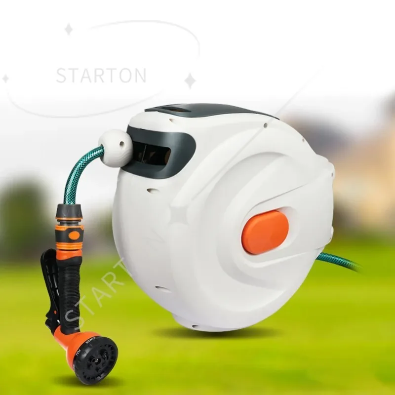 Retractable Garden Hose Reel  Standing Slow Return Wall Mount 180 Degree Swivel for Car Wash Watering
