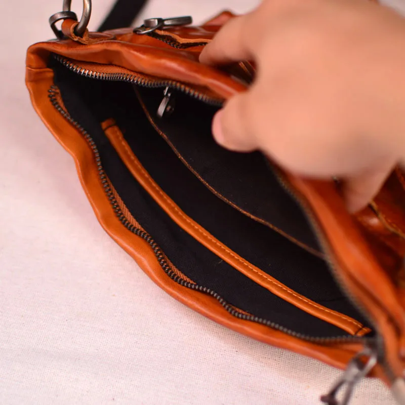 AETOO Leather pleated men\'s crossbody bag Multi-functional first layer cowhide clutch bag Large capacity shoulder bag casual sm