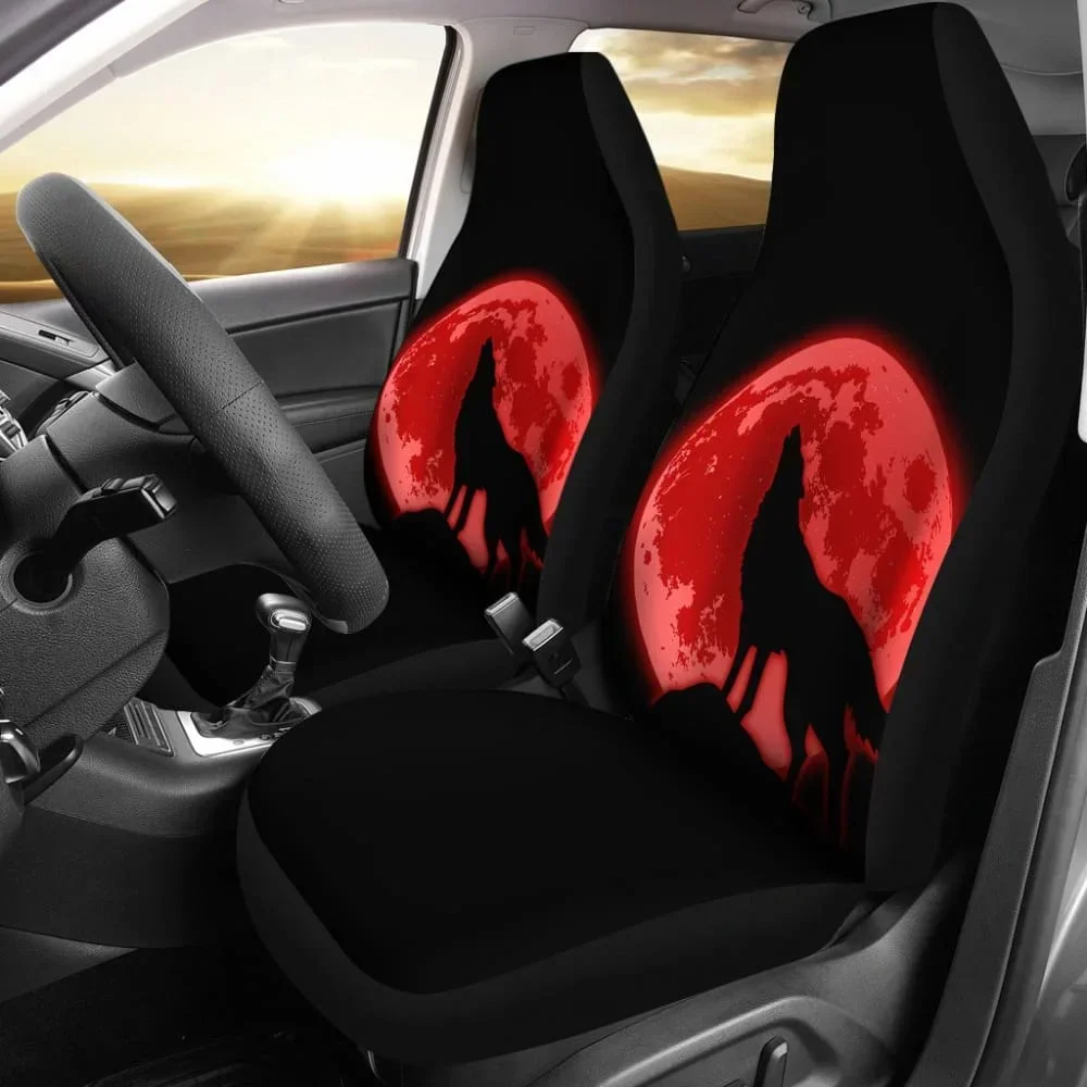 Wolf Howling Red Moon Car Seat Covers,Pack of 2 Universal Front Seat Protective Cover