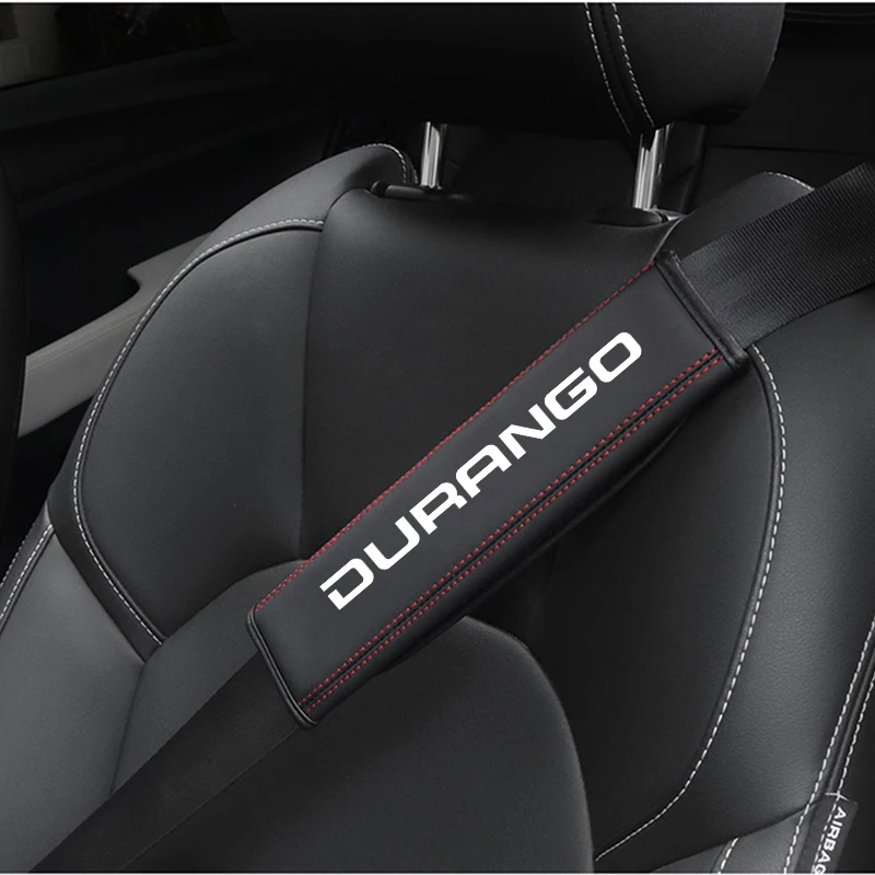 Top leather material automotive seat belt cover shoulder protector For Dodge Durango Logo Auto Accessories