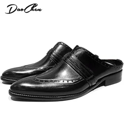 Fashion Style Men's Mules Half Shoes Mixed Colors Black Slip On Wingtip Causal Dress Mens Shoes Summer Leather Shoes Men