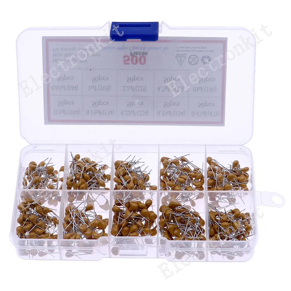 500Pcs 10 Value Monolithic Capacitor Assorted Mixed Box kit 0.1uf 0.15uf 0.22uf  0.33uf  0.47uf 0.68uf 1uf  2.2uf 4.7uf 10uf