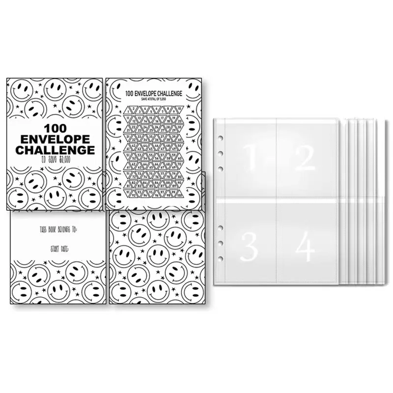 100 Envelope Challenge Binder 1-100 Day Challenge Savings Loose Leaf Notebook Refill Replacement Sticker