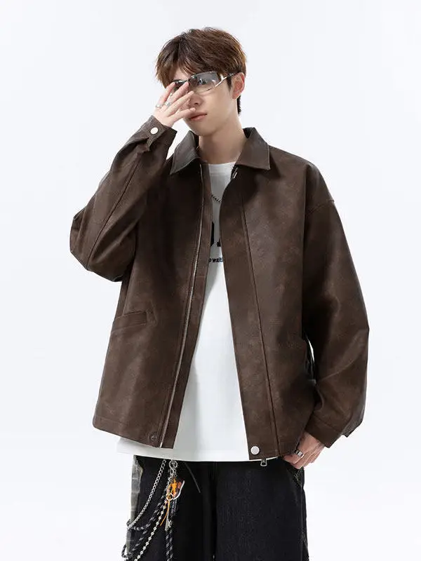 

Мужская кожаная куртка в стиле ретро в американском стиле, весенне-осенняя универсальная рабочая одежда с воротником-стойкой, модный мотоциклетный костюм из искусственной кожи
