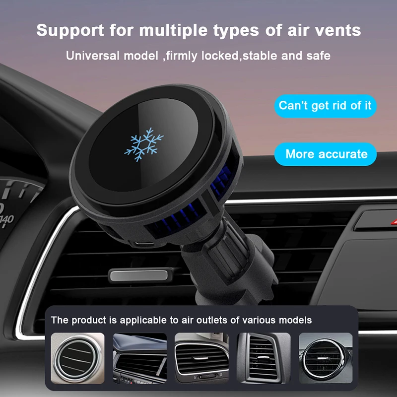 Cargador de coche inalámbrico magnético con refrigeración por hielo, soporte de teléfono para iPhone 15, 14, 13, 12 Series, Mag-Safe