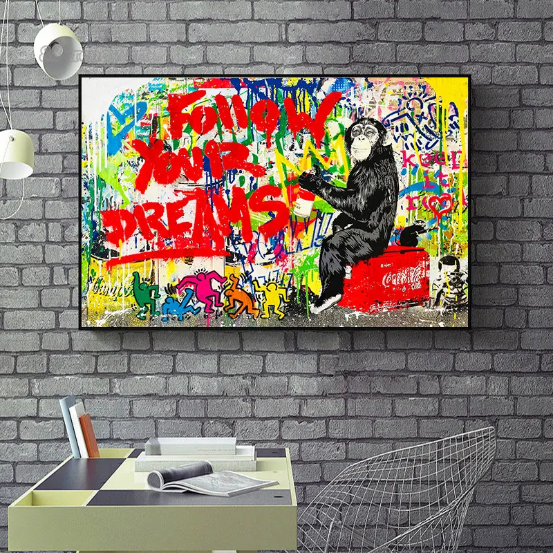 Banksy Street Wall Art Posters Pop Graffiti Art Canvas Painting Never Give Up,follow Your Dreams ,life Is Beautiful Pictures