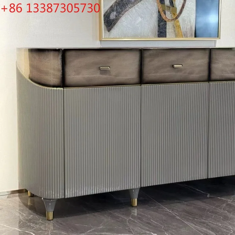 Italian large flat leather sofa light luxury villa living room