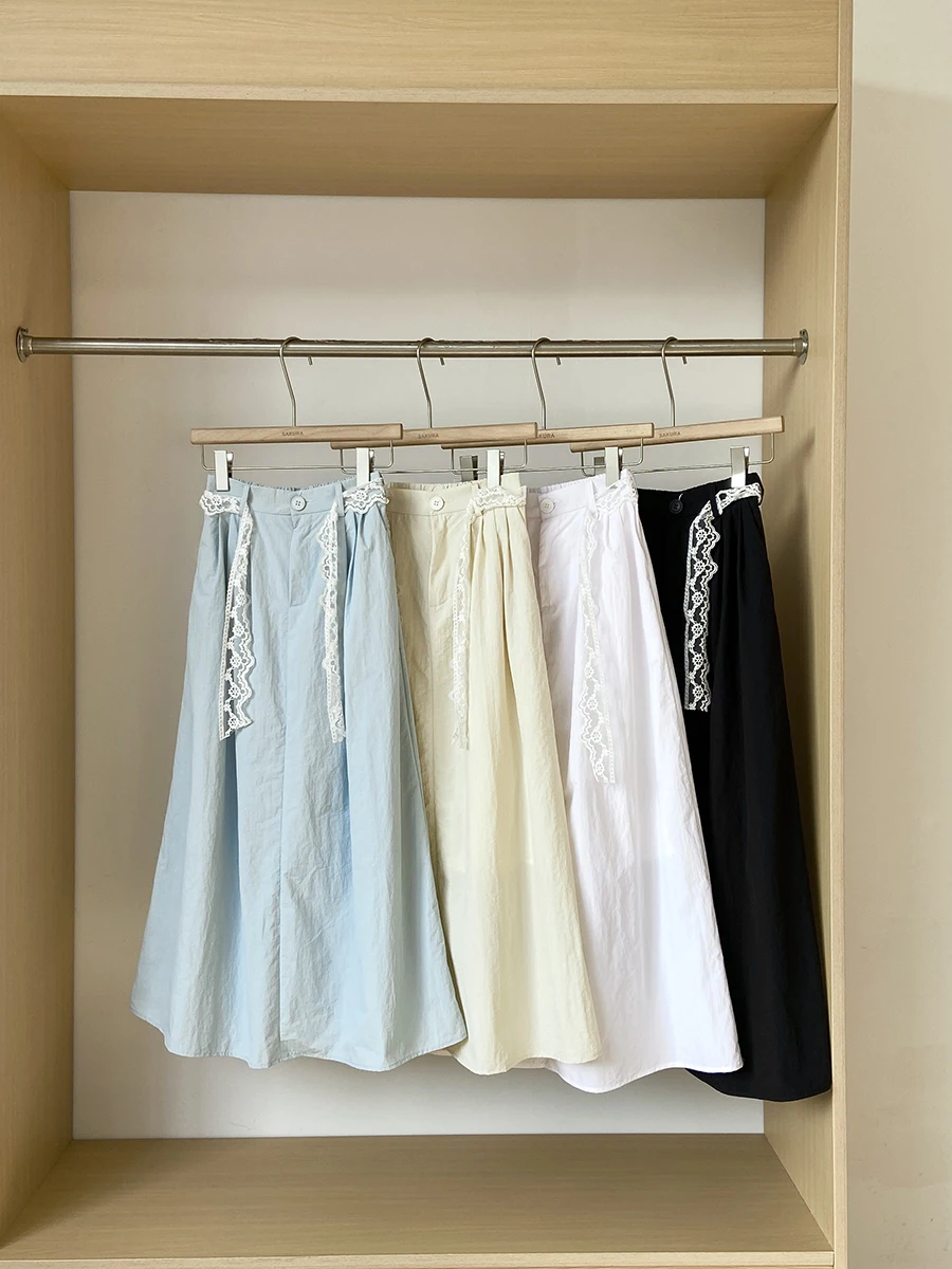 

Blue Lace Belt High Waist Women's Skirt Half-length A-line Commuter Style Spring 2025 New Korean Version Fashionable