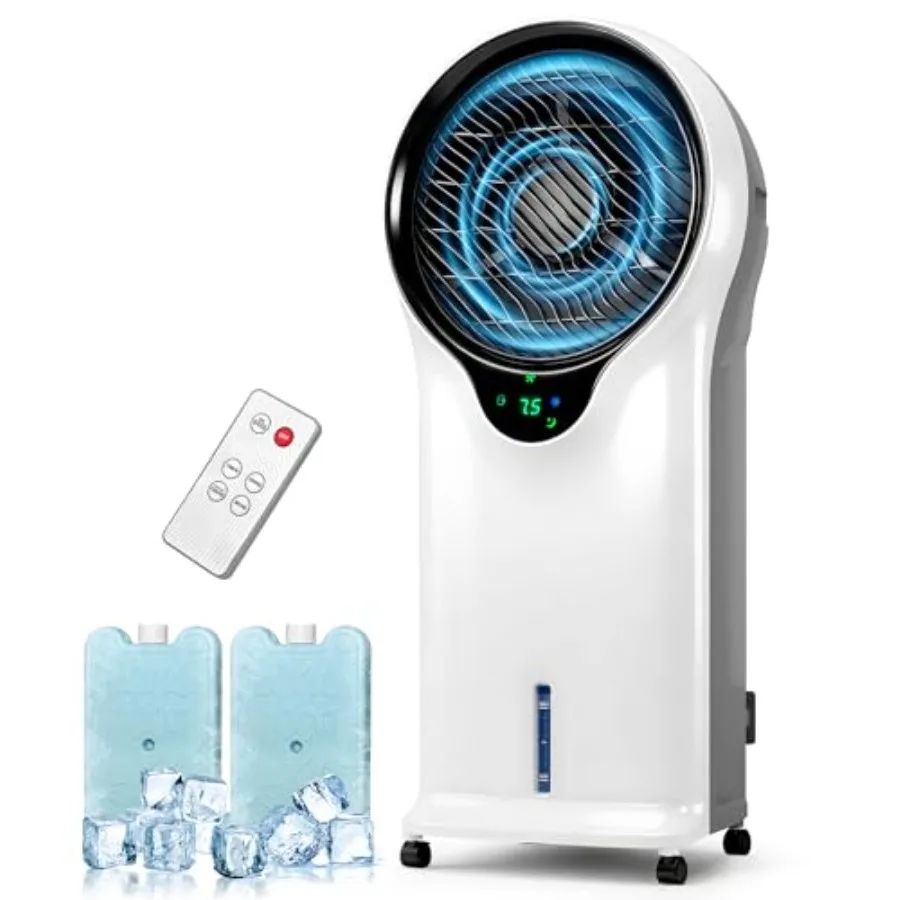 

3-in-1 evaporative air cooler for room and office use, plastic housing, white, 35'' portable swamp cooler with oscillation, 3 m