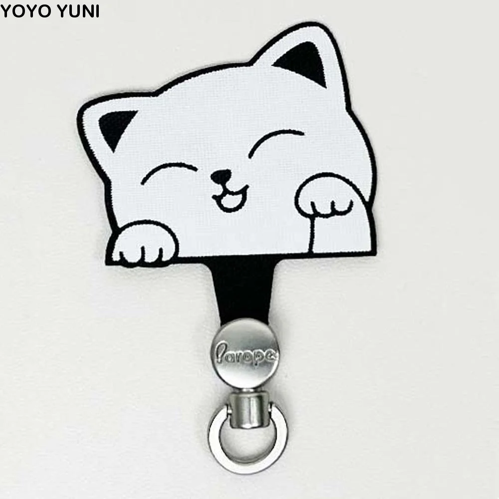 Cartoon Panda Phone Tether Tab Safety Connecter Detachable Mobile Phone Gasket 360 Rotatable Metal Ring Cellphone Lanyard Patch