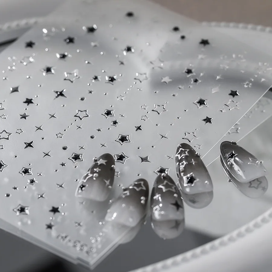 Calcomanías para uñas de estrellas plateadas y negras de Metal gótico 5D Y2K, pegatinas para decoración de uñas de estrella de lujo, deslizador de diseño de uñas hueco dorado de 5 puntas, 1 ud.