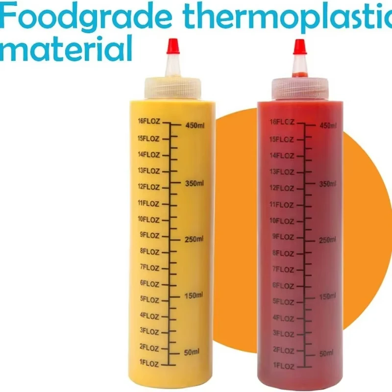 Plastic 120/250/450ml Needle‑nosed Scale Squeeze Bottle for Kitchen Salad Sauce Squeezable Bottle with Leak‑proof Squeeze Bottle