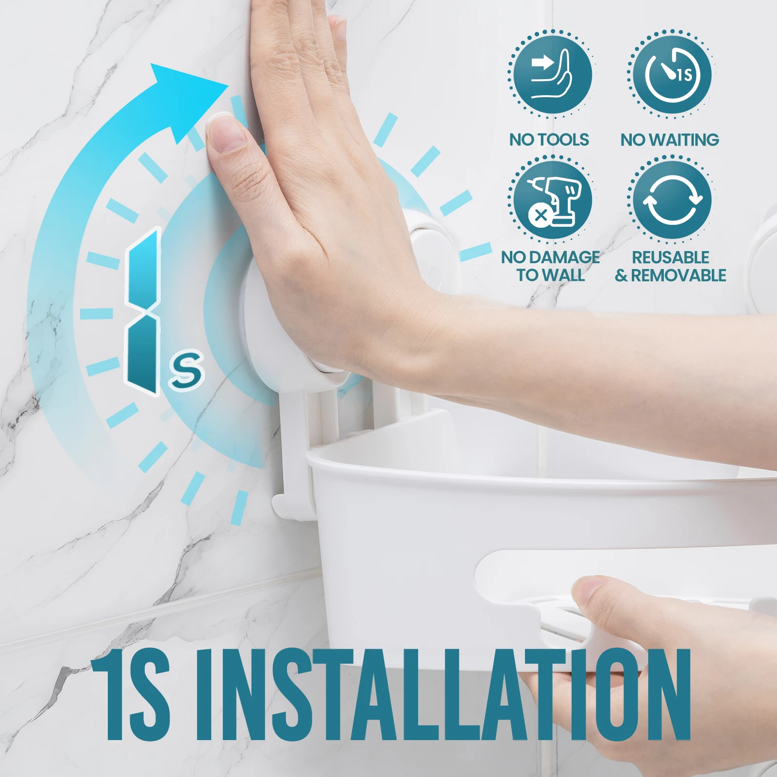 TAILI ركن دش العلبة شفط كأس لا الحفر للإزالة دش العلبة سلة قوية شفط الحمام دش الرف المنظم