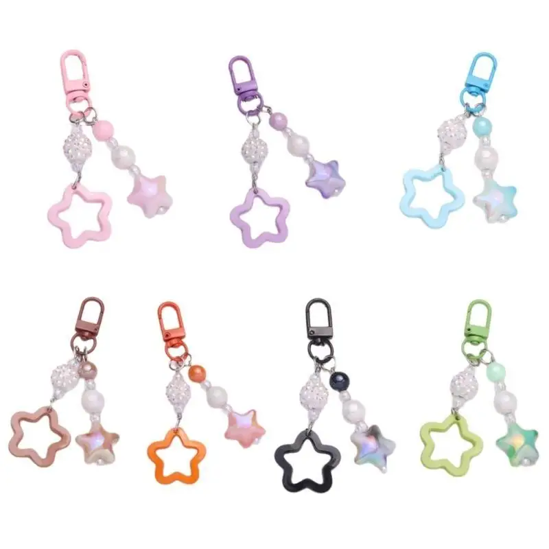 A52E 7pcs Gradient Star Beaded Keychains Bag Pendant for Daily Commute and Travel