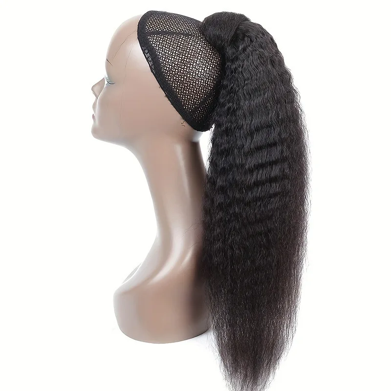 10～26インチの縮れ毛ストレートポニーテール人毛ポニーテールエクステ、女性用マジックテープ巻き付けブラジリアンバージンヘアフルエンド