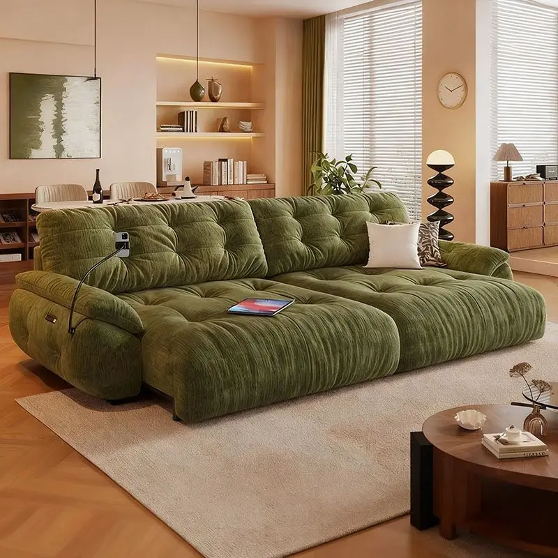 Home electric sofa bed retro style fabric black small apartment living room multi-functional sofa lazy marshmallow