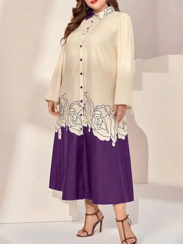 L-4XL Plus Size Clothes Dresses Women Robes Spring Autumn Long Sleeve Street Style Casual 3XL 4XL Big Size Long Dress Oversized 3