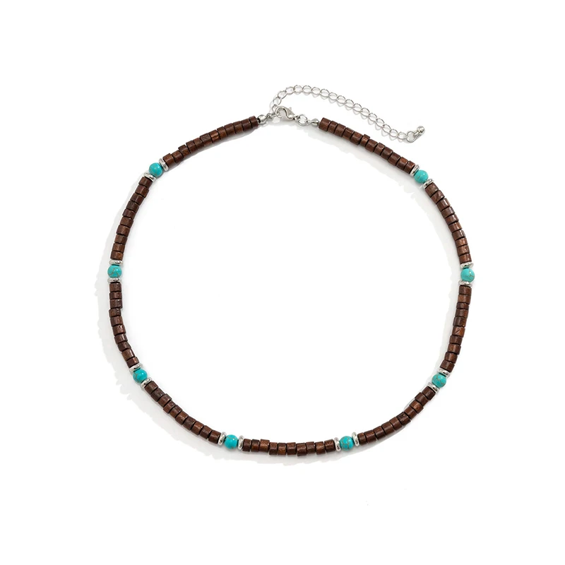 Men's Fashionable Wood Bead and Coconut Shell Necklace Imitation Turquoise Soft Clay Beads Trendy Minimalist Layering Choker