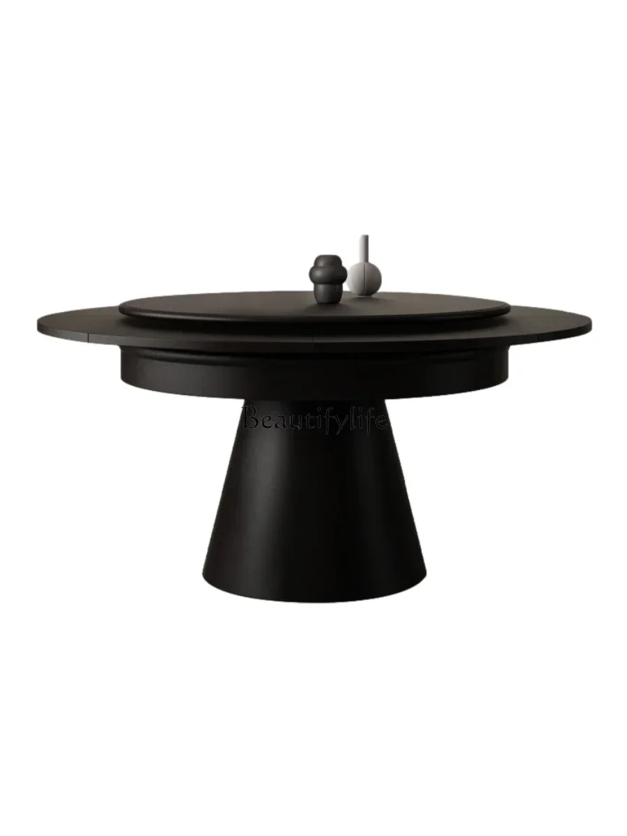 Nordic Style Solid Wood Folding Dining Table Deformation Dining Table Rotating Retractable round Table with Turntable