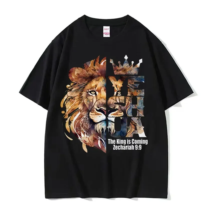 

Lion Yeshua Crown Christian Apparel Men's Clothing graphic t shirts Unisex Casual conton oversized Men Women Streetwear Tees