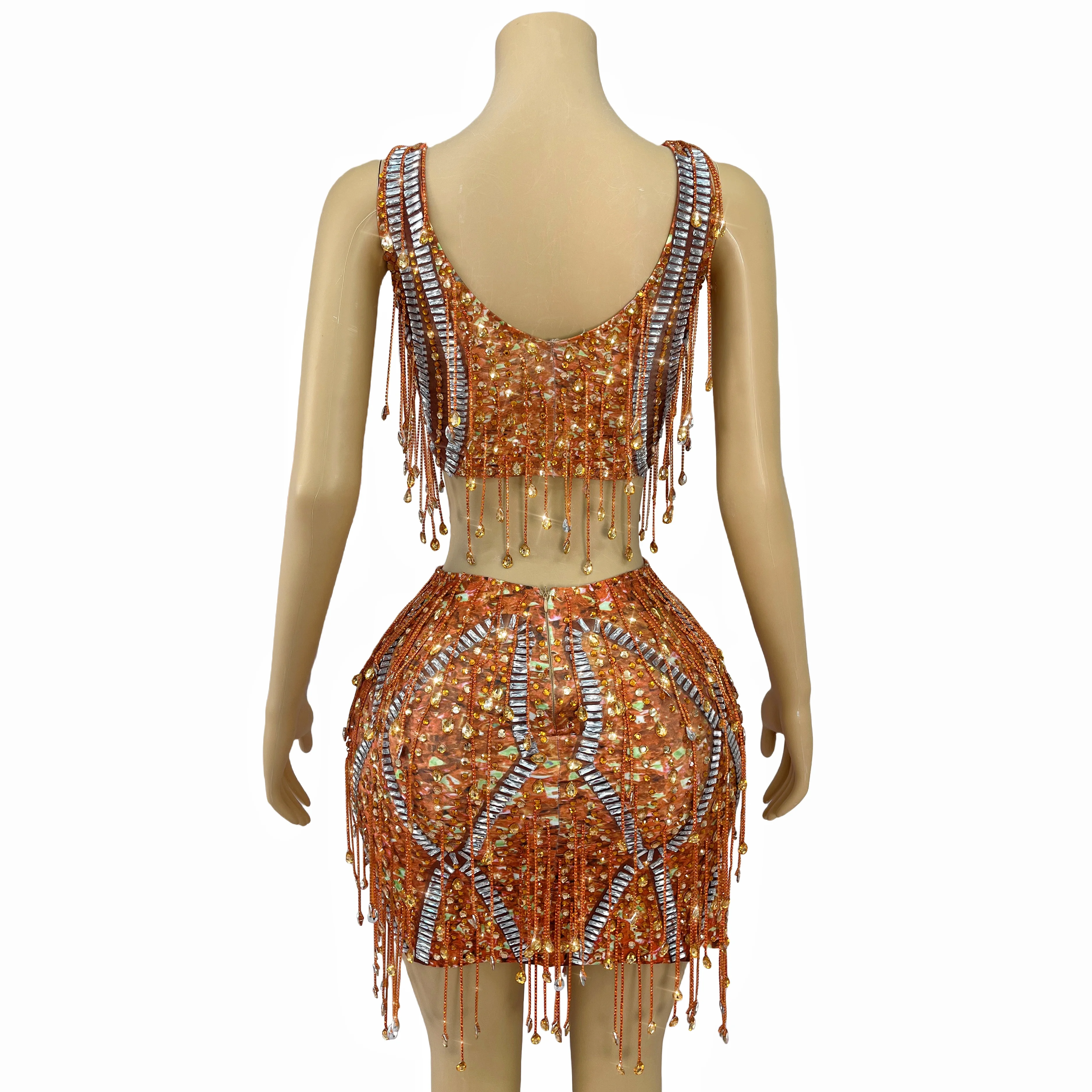 Damen Party Feier Kostüm Luxusmode Taylor Sänger Tänzer Show glänzendes Strass Quaste Kostüm Anzug Rock