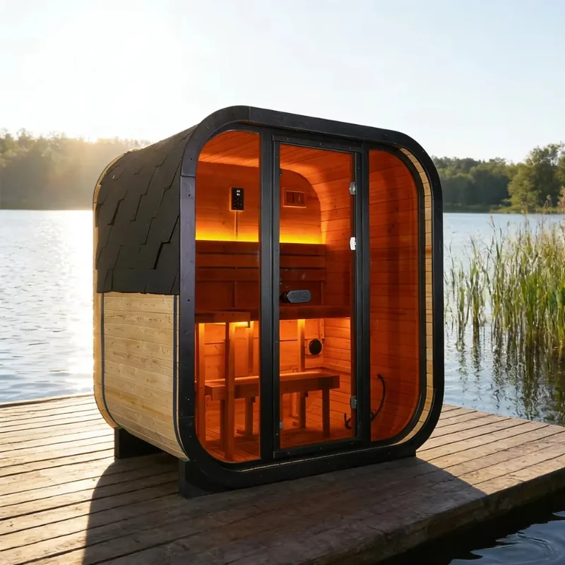 Traditional 6-Person Outdoor Sauna Room 6kW Stove Red Cedar Square Sauna House Far Infrared Steamer Includes Control Panel