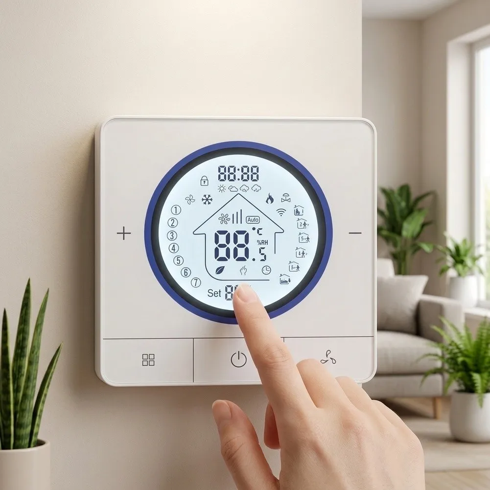 Wall Mounted for Smart Thermostat with 6 Programmable Events Per Day and Clear LED Readout for Real Time Monitoring