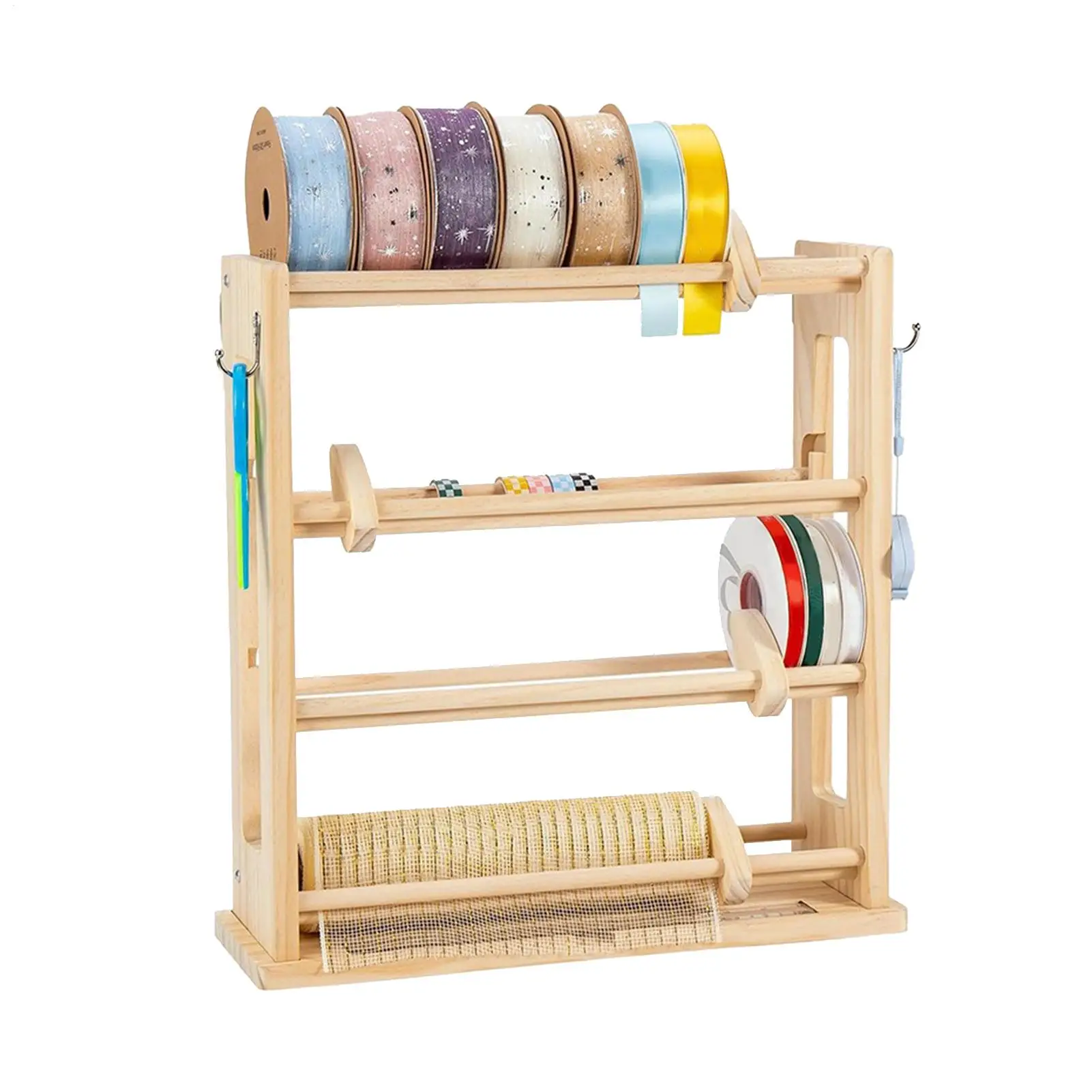 

Wooden Tape Sticker Stand Colorful Ribbon Organizer With Hooks Ribbon Spool Storage Rack Necklace Display Holder For Desktop