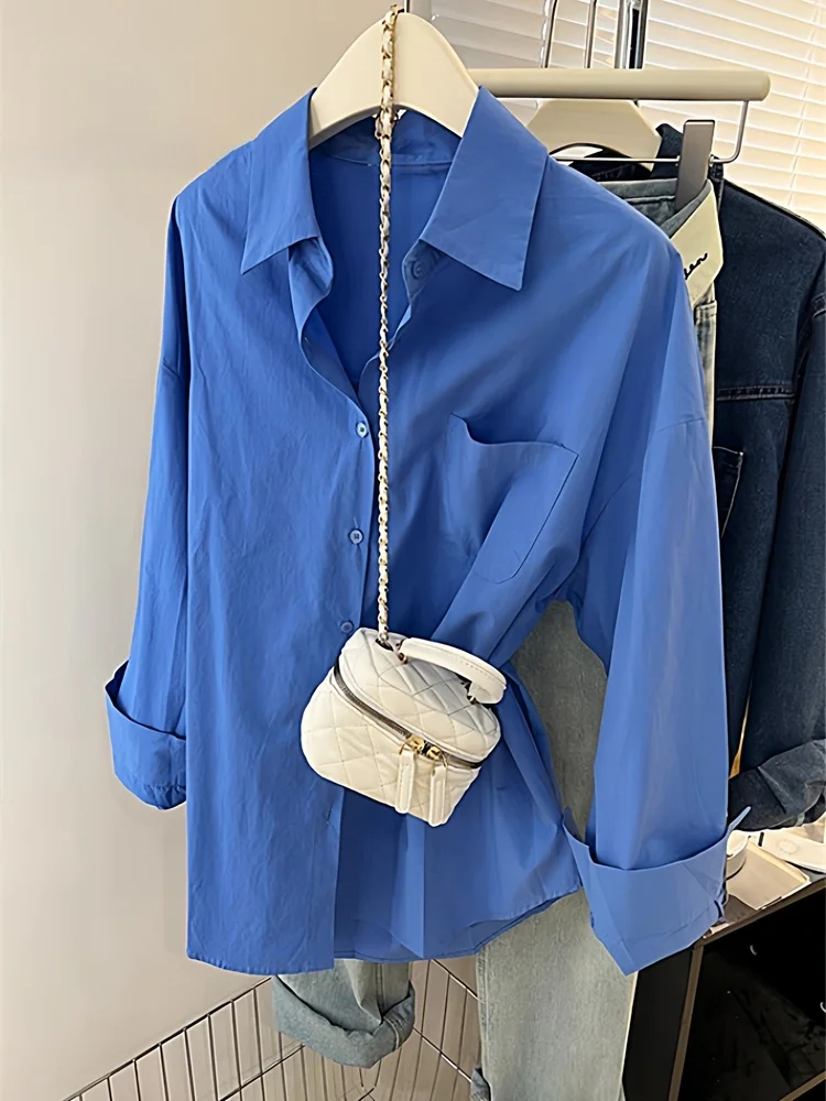 

TJZR Высококачественная синяя женская кофта из чистого хлопка с длинным рукавом, для ношения как нижнее белье или верхняя одежда, весна-осень-зима, новинка