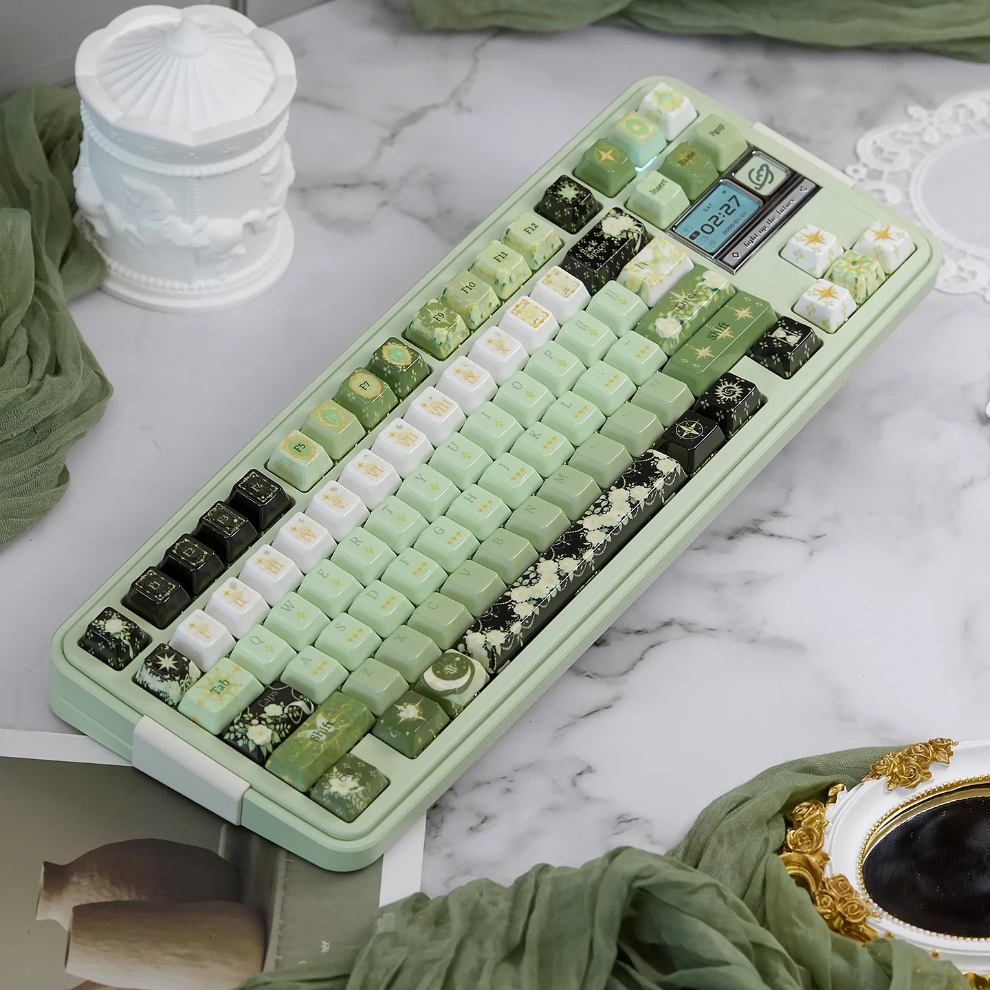 URE Night Astrology Keycaps Real Ceramics version Green Retro Style Cherry Profile Keys For MX Mechanical Keyboard