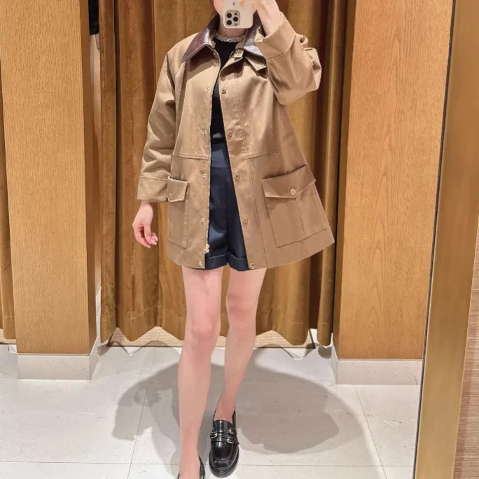 Melad Color Blocked Lapel Cotton Coat Windbreaker Jacket S 2024 Autumn/winter New Women's Clothing Long Coat for Women in Winter