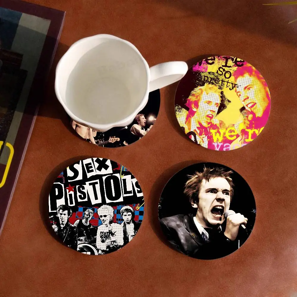 S-Sex P-Pistols Rock Band Natural Coaster Creative Cute Cartoon Absorbent Cushion Coffee Mug Bowl Cushion Insulation Cushion