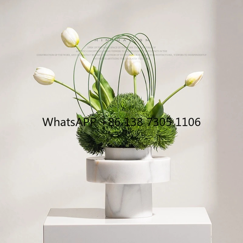 

High-end marble vase floral art hotel restaurant table table immortal moss decoration