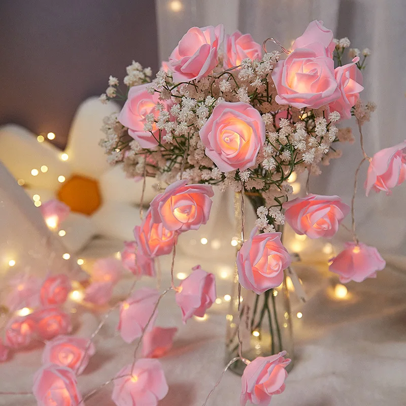 1.5M 10LED Rose String Lights Girls Bedroom Flower Garland Fairy Light Battery Operated LED Light Valentine Day Wedding Supplies