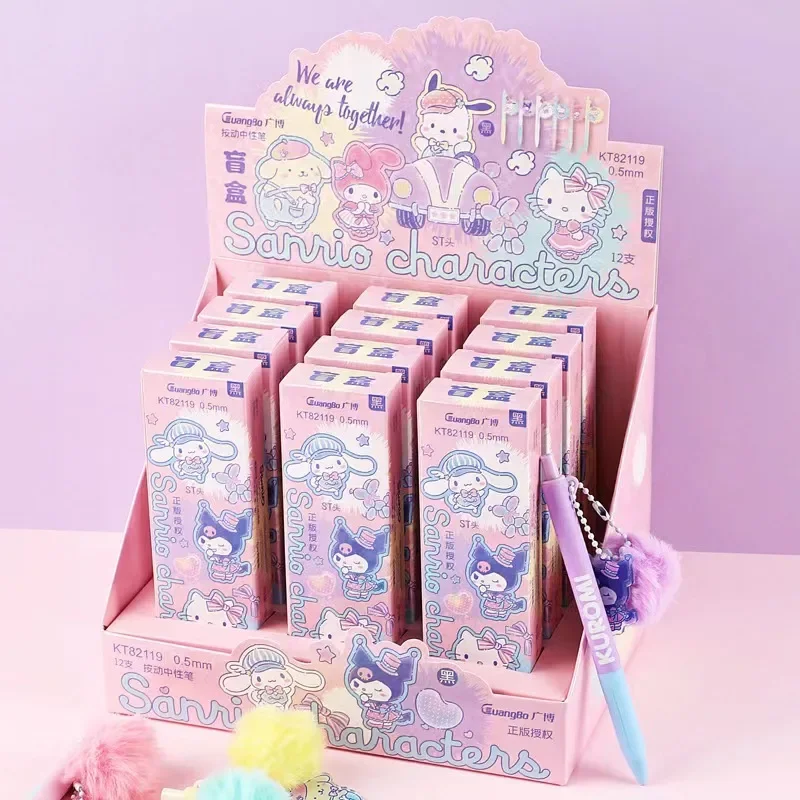 Random 1 Box Kawaii Sanrio Mymelody Kuromi Cinnamoroll Pochacco Candy Plush Rabbit Gel Pen Rollerball Stationery gift