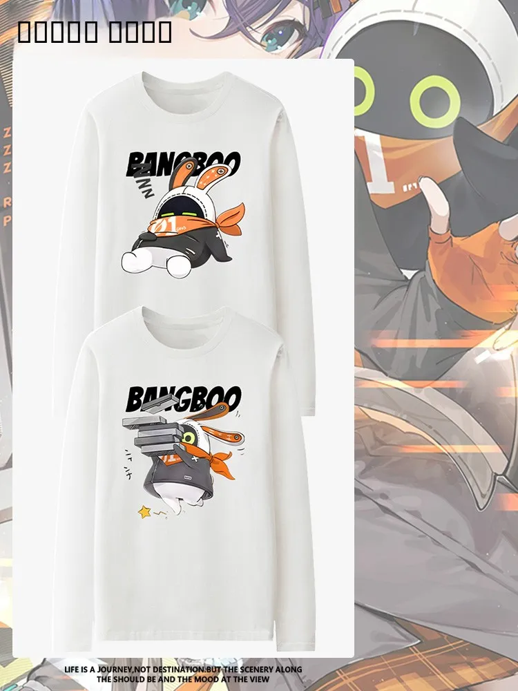 

Мужская осенняя футболка с длинным рукавом, с мультяшным аниме-принтом, для совместной работы, универсальная, в американском стиле, молодежная, быстросохнущая, из полиэстера.