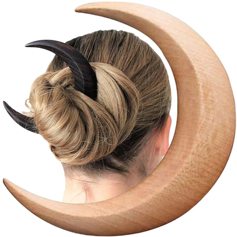 

Wooden Moon Handmade Hair Stick Hairpin Hair Fork Clip Comb Ladies Crescent-shaped Personality Thick Hair Clip Styling Tools