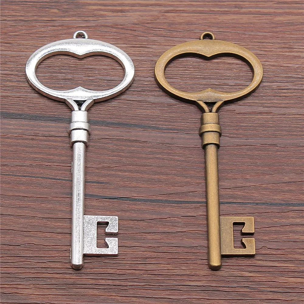 WYSIWYG 2pcs 94mm 2 Colors Antique Silver Color Antique Bronze Plated Large Key Charm Decorative Key Charm Keys Charms Vintage