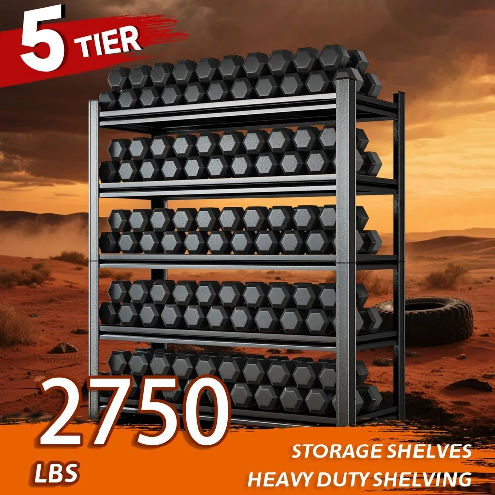 سعة 2750 رطلًا، وحدة إطار فولاذي شديدة التحمل مكونة من 5 طبقات - أرفف مستودعات قابلة للتعديل لتخزين الطابق السفلي #3