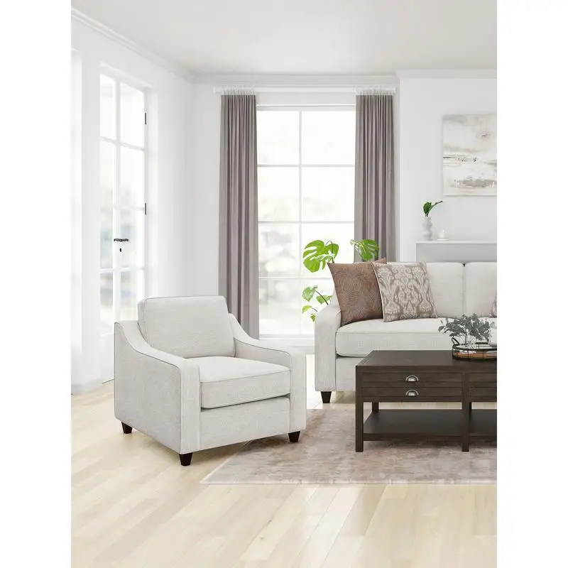 Beige Upholstered Sloped Arm Chair - Comfortable Modern Accent Furniture for Living Room or Bedroom