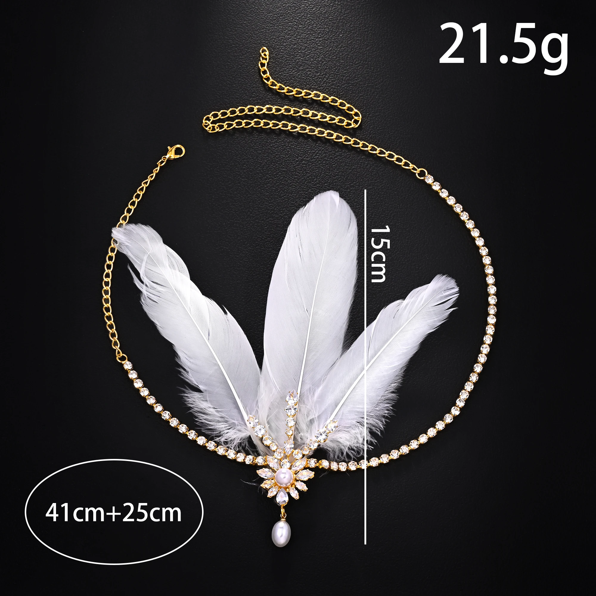 Flapper Headpiece Sparkling Rhinestone Feather Head Chain Gatsby Hair Accessory for Women Wedding Party Prom Gatsby Costume - view 4