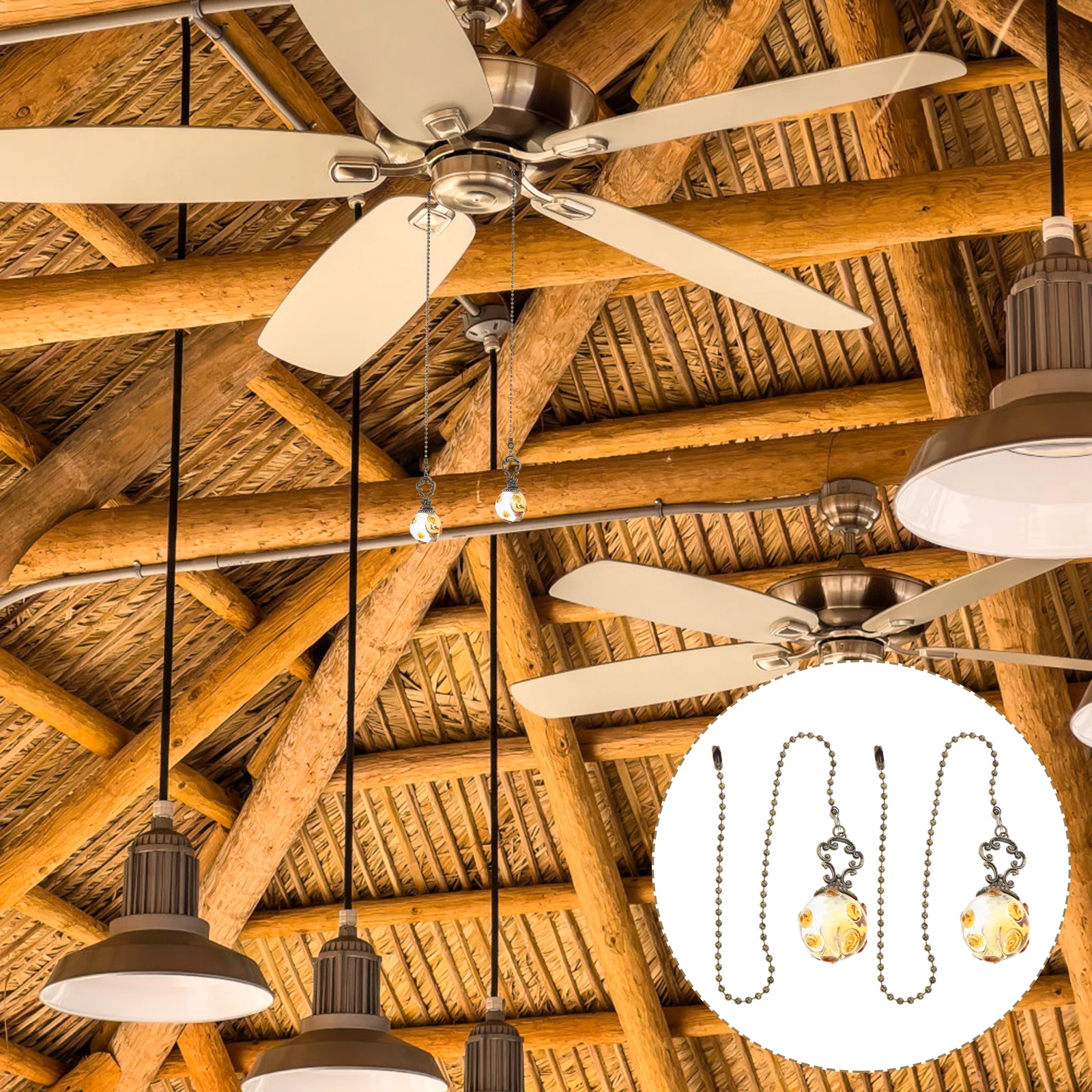

2pcs Crystal Fan Ceiling Fan Ornament Extension Amber Transparent Durable Iron Hanging Light Pull Chain Ball Pull Chain