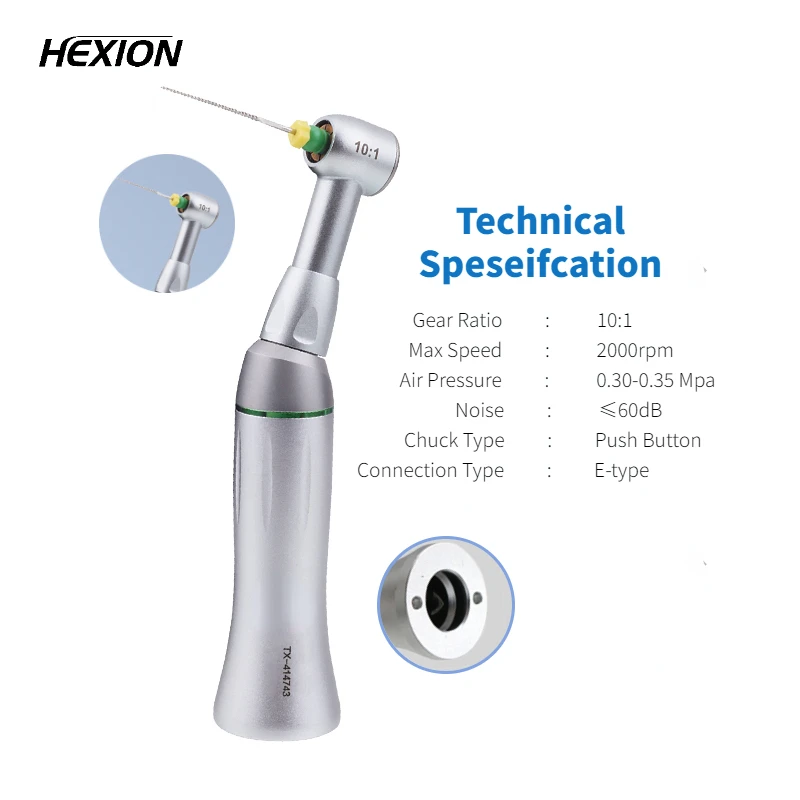 HEXION Dental 90° Reciprocating 10:1 Reduction Contra Angle Handpiece External Spray For Endodontic Rotary Hand Files