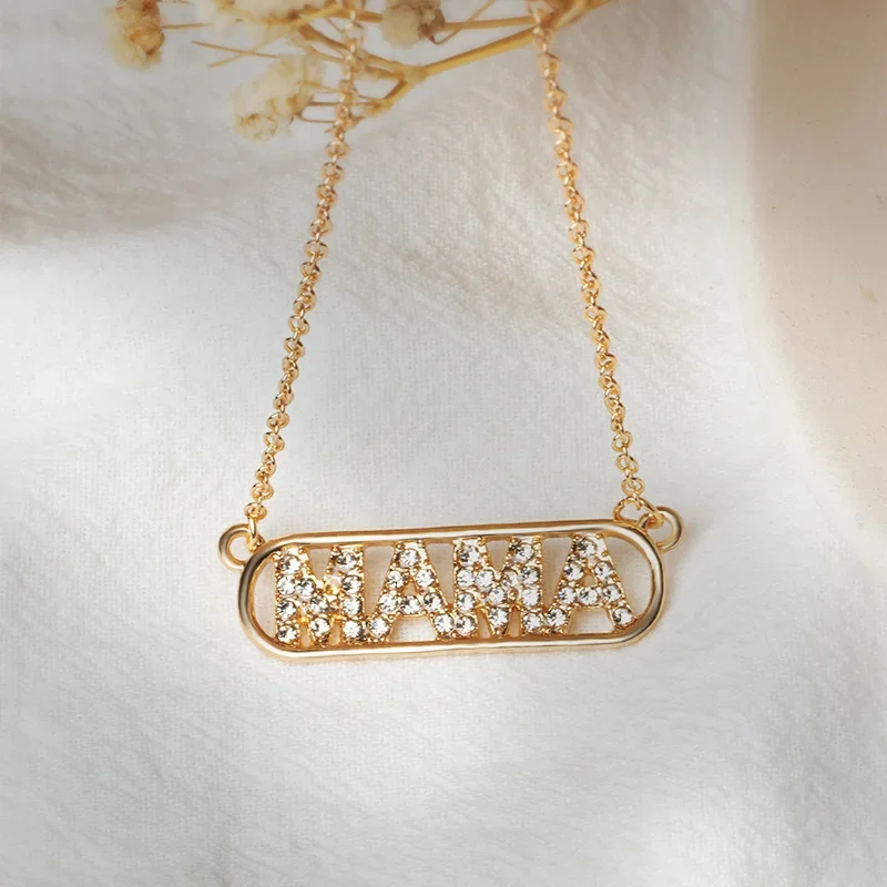 أنيقة ماما رسالة اسم قلادة سلسلة القلائد زركون معبد المختنق قلادة مجوهرات هدية للمرأة هدية عيد الأم #5