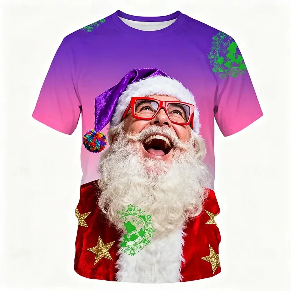 Christmas Men's 3D Print T-Shirt Funny Santa Claus Graphic Design Casual Round Neck short sleeve Tee Shirt Autumn Trendy Tops