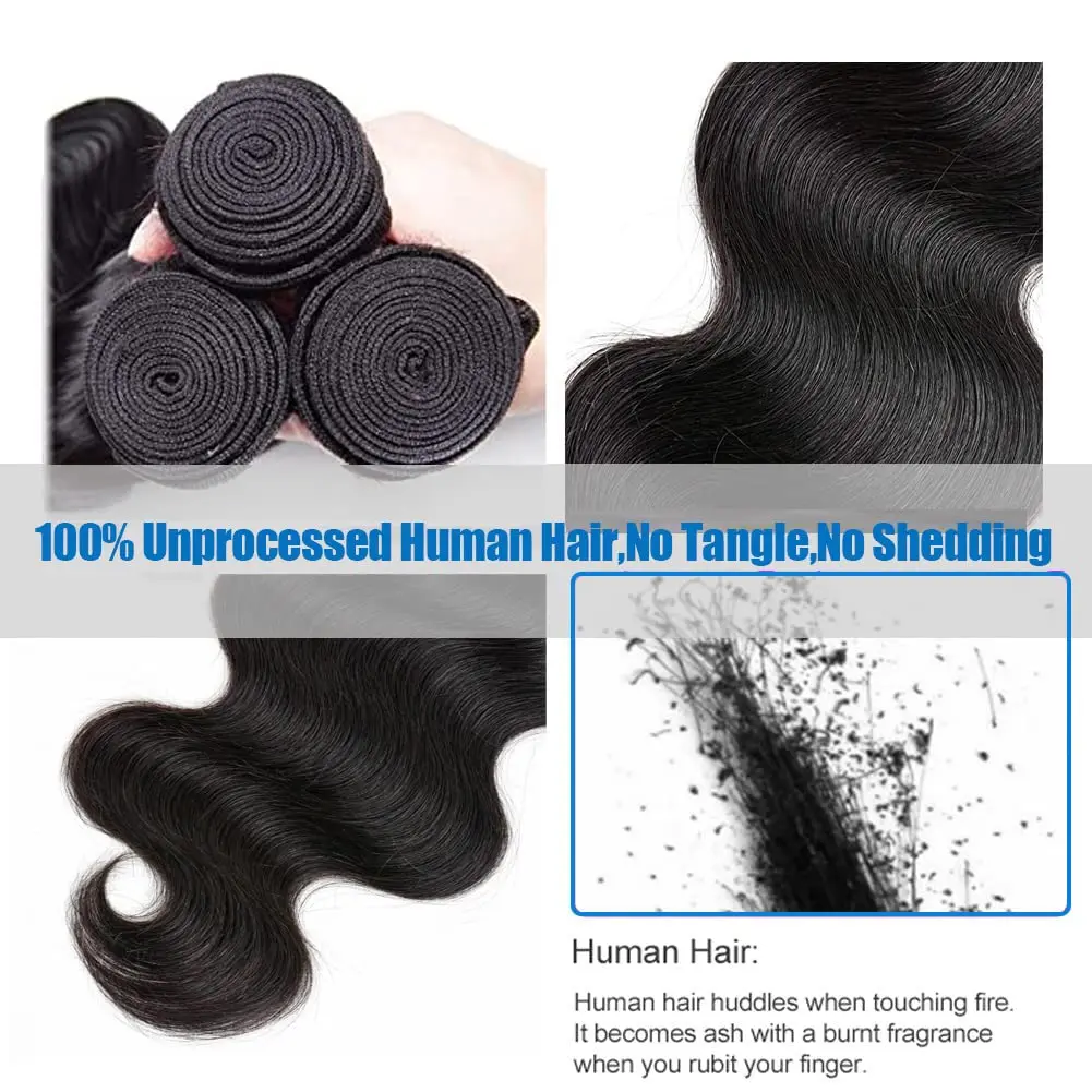 Human Hair Bundles Body Wave 2/3/4 ชุด (16 18 20 22) 10A เกรด 100% ที่ยังไม่ได้บราซิล Virgin Human Hair