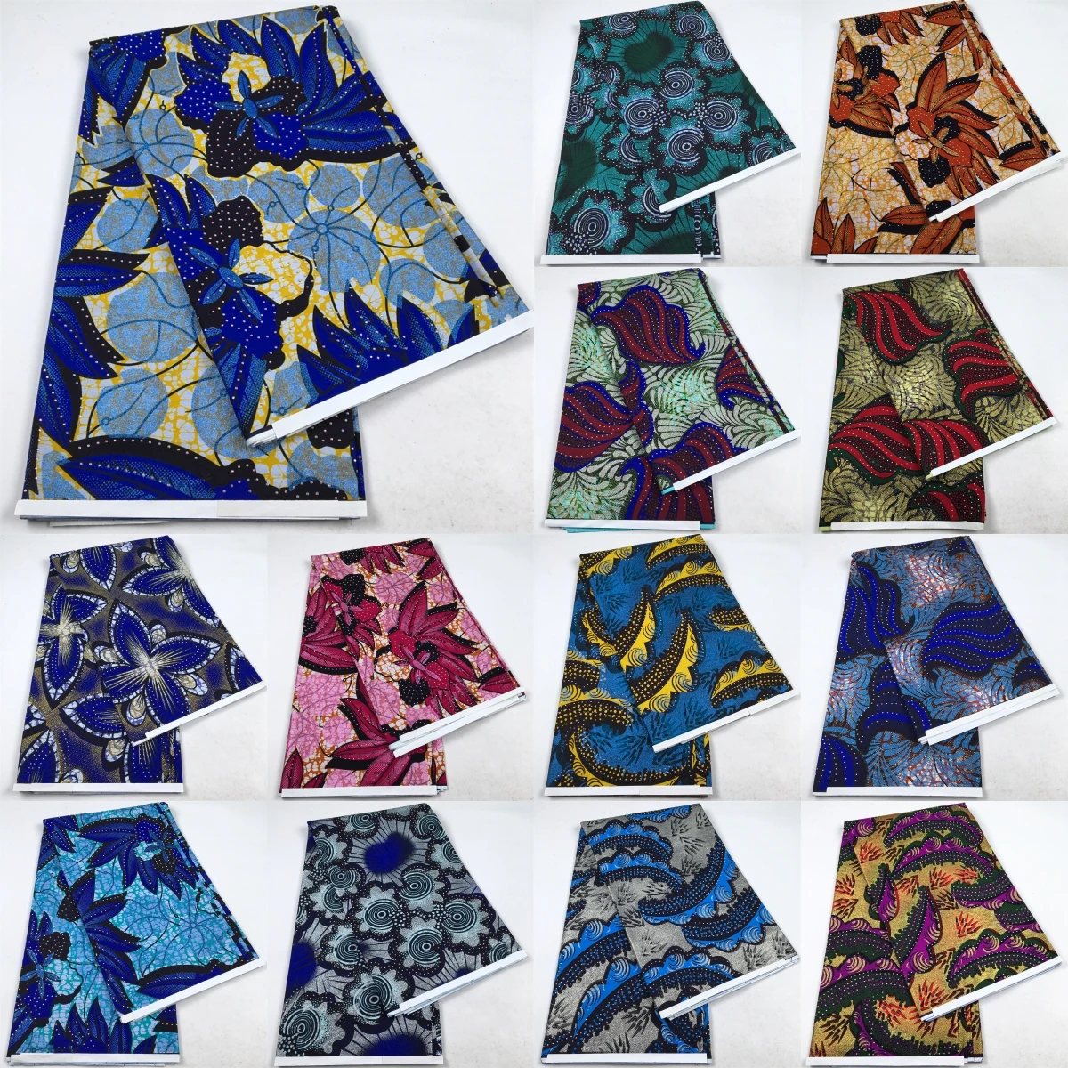 

2026 New African Real Dutch Wax Fabric Gold Glitter Rhinestones Ankara Cotton Pagne Blue Floral Textile For Dashiki Boubou