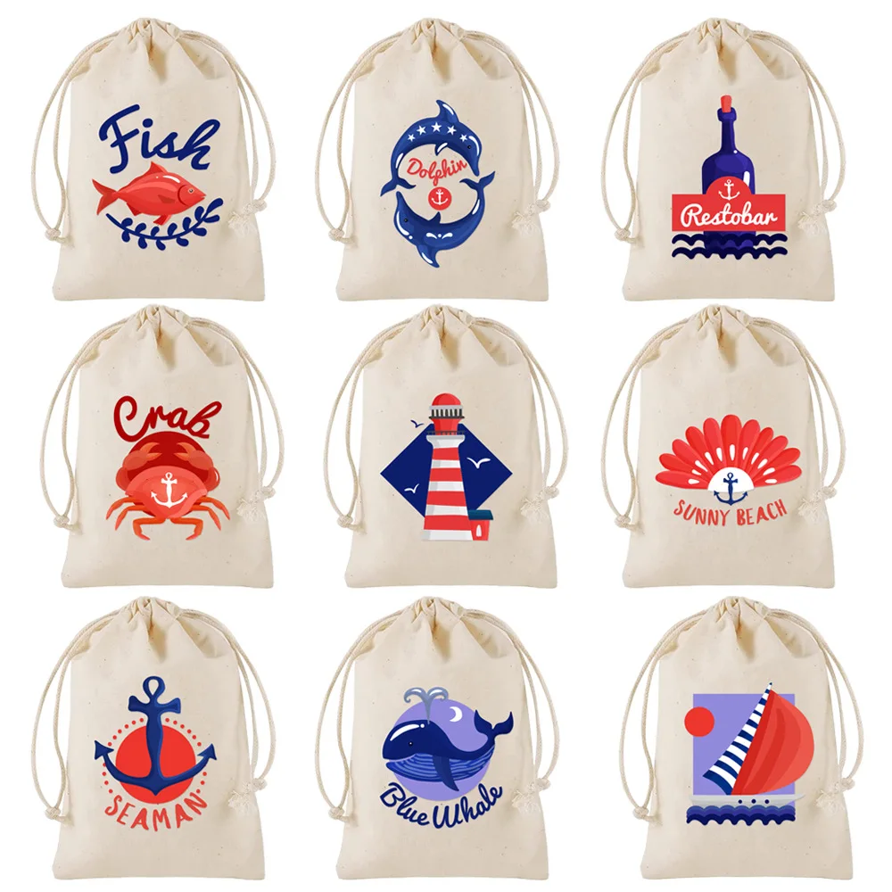 30 Pcs/lot 10*15, 13*18cm Nautical Anchor Drawstring Gift Bag Children's Birthday Party Supplies Wrapping Cotton Bags