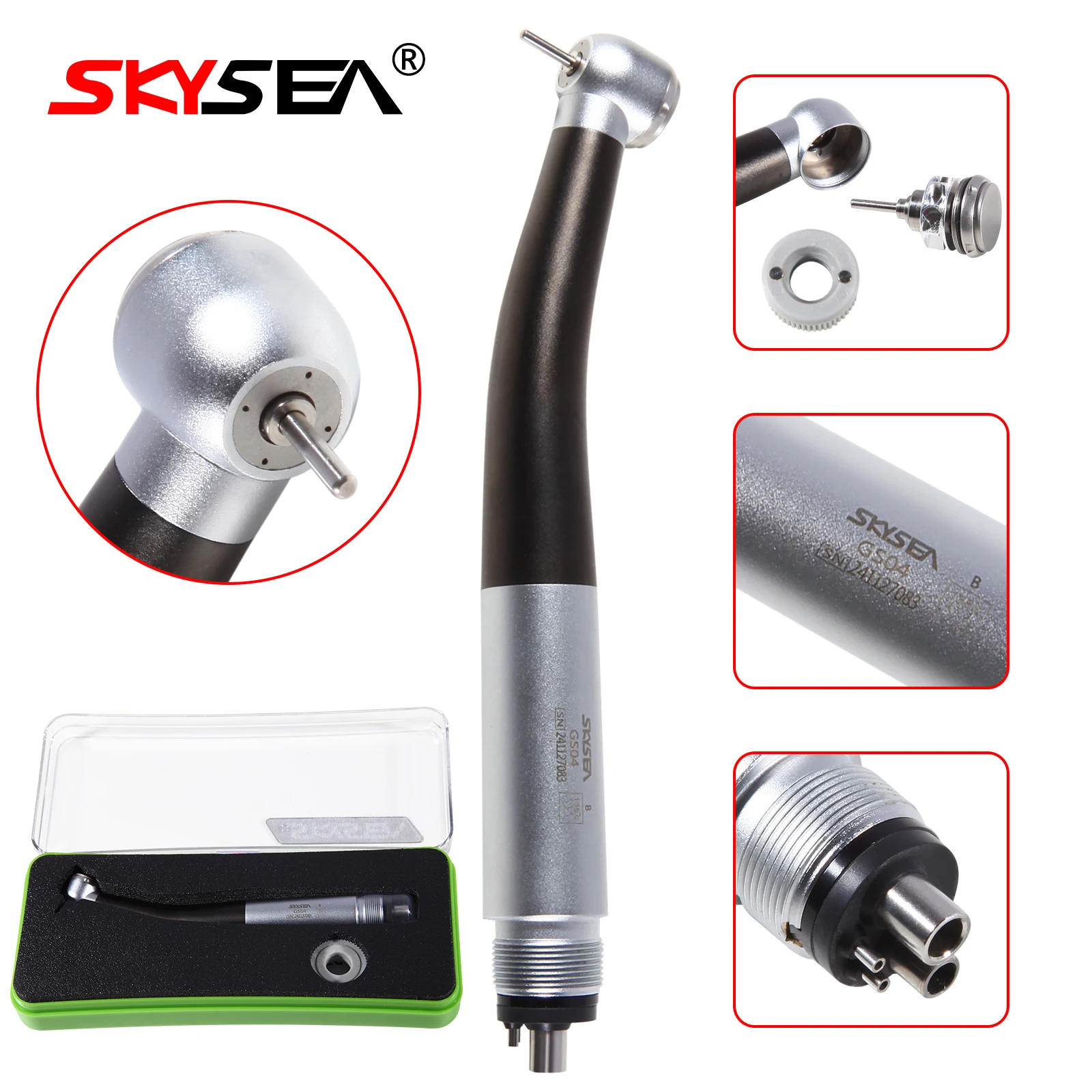 SKYSEA Dental High Speed Turbine Handpiece Large Head Push Button 4 Spray 4Hole fit NSK